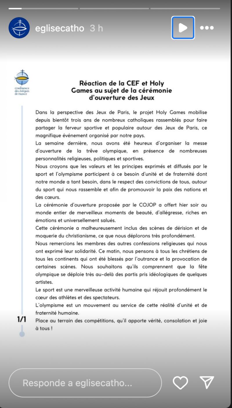 Comunicado de la Conferencia Episcopal Francesa.