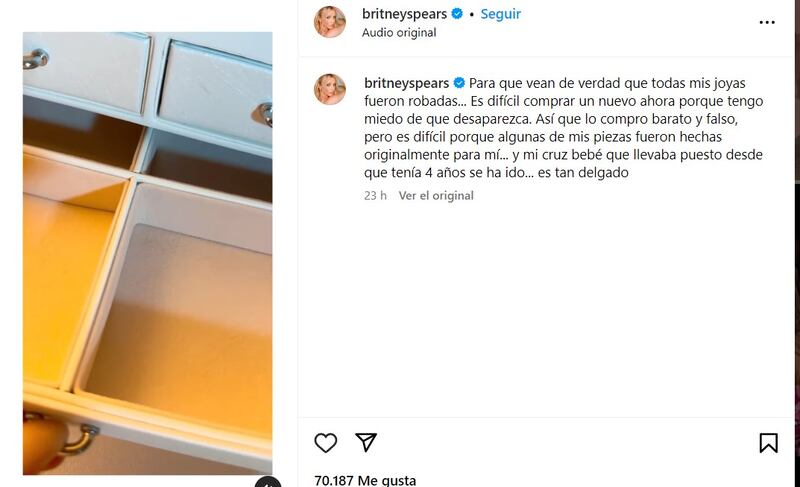 Britney Spears mostró su joyero vacío