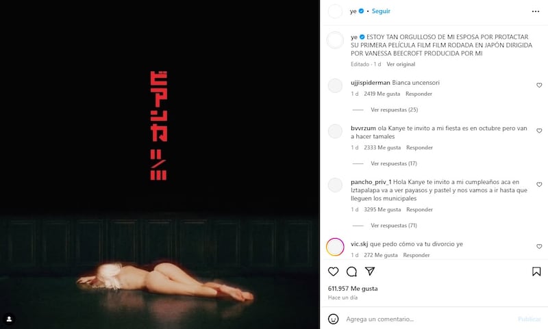 (Foto: Instagram @ye) Bianca Censori se volvió a desnudar por un nuevo proyecto de  Kanye West's