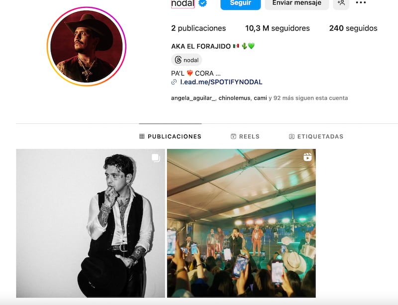 Así luce el Instagram de Christian Nodal.