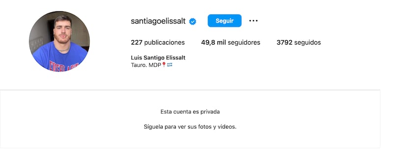 Así luce ahora la cuenta de Instagram de Santiago Elissalt.